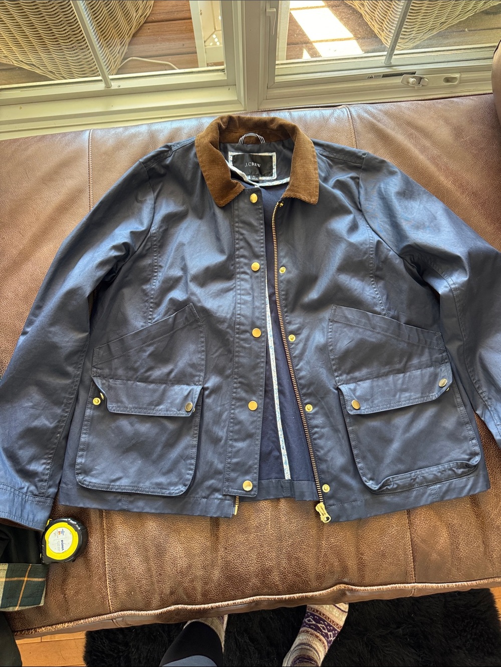 J. Crew Navy Field Jacket with Brown Corduroy Collar